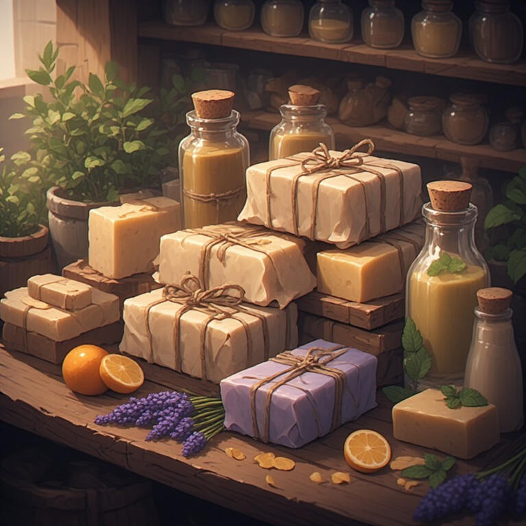 Lighting supplies An AI-generated image of lighting supplies that include candles, parchment and stationery, envelopes, scrolls, quills, ink, and sealing wax.